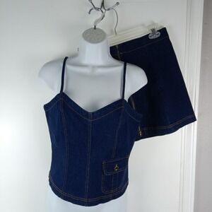 A-list by Wrapper Denim Two Piece Set Womens Large Spaghetti Strap Top Skirt Y2k